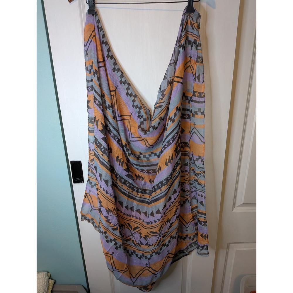 Southwestern Geometric Oversized Scarf Orange Purple Tribal Print Wrap Shawl